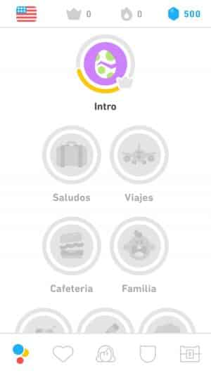 Bloques de ejercicios en Duolingo