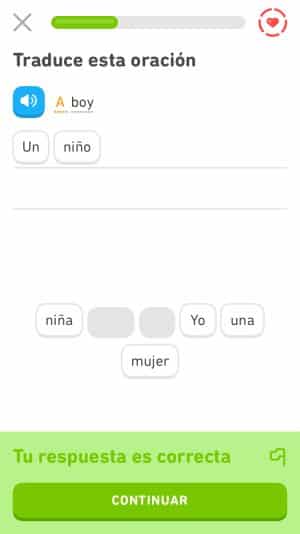 Ejercicio en Duolingo